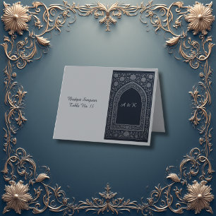 navy silver Arabic arch Wedding  guest card