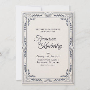 Navy Silver Art Deco Wedding Invitation