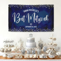 Navy Silver Bat Mitzvah Modern Foil Glitter Script