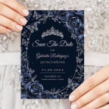 Navy Silver Butterflies Roses Quinceanera