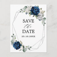 Navy Silver Champagne Ivory Rose Save the Date