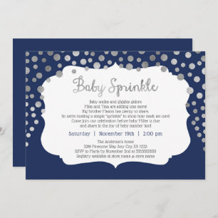 Navy silver Dot baby sprinkle invitations