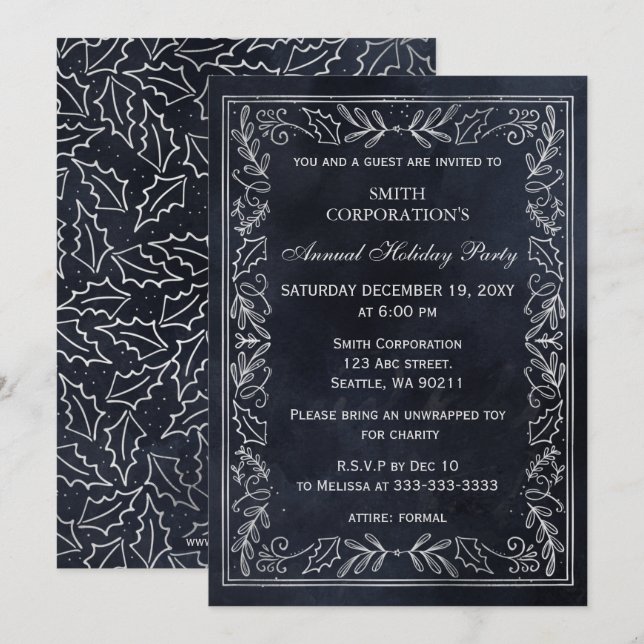 Navy Silver Elegant Corporate Holiday Party  Invitation (Front/Back)