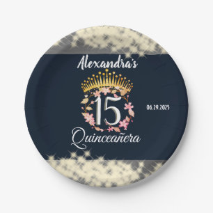 Navy Silver Elegant Quinceanera Celebration Paper Plate