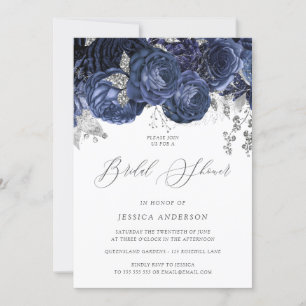 Navy & Silver Enchanted Floral Bridal Shower Invitation