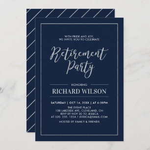 Navy & Silver Frame   Modern Retirement Party Invitation