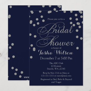 Navy Silver Glitter Bridal Shower Invite