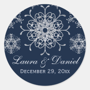 Navy Silver Glitter LOOK Snowflake Wedding Sticker
