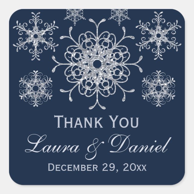 Navy Silver Glitter LOOK Snowflake Wedding Sticker (Front)