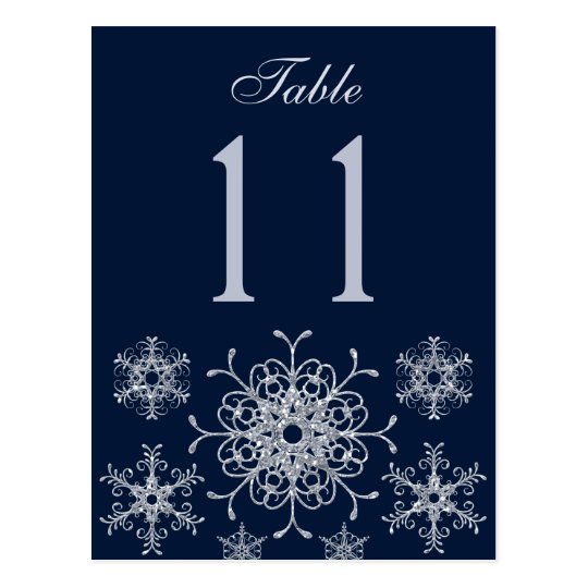 Navy Silver Glitter Snowflakes Table Number Card