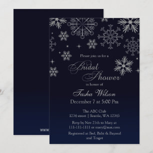Navy Silver Glitter Winter Bridal Shower Invite