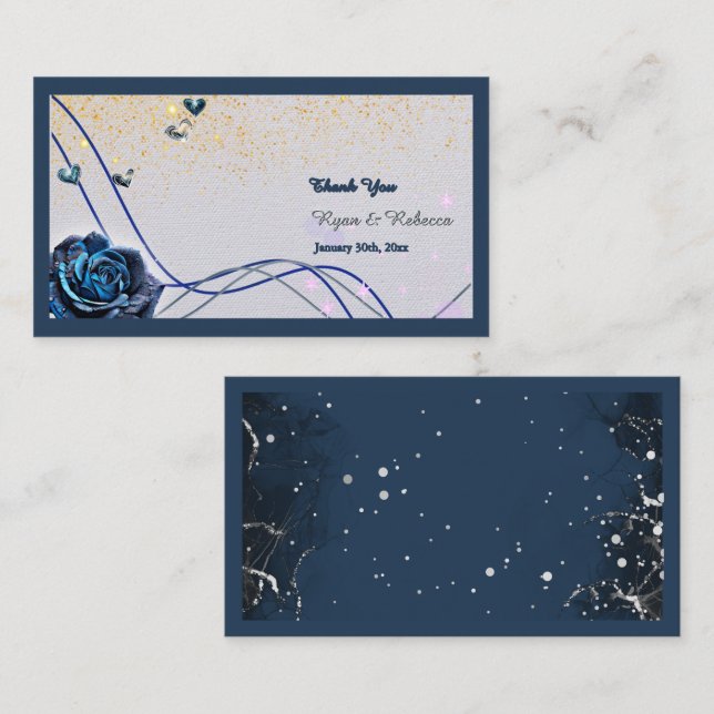 Navy Silver Gold Wedding Thank You Card (Front/Back)