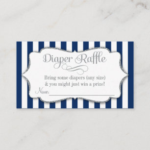 Navy Silver Grey Diaper Raffle Baby Shower Cards
