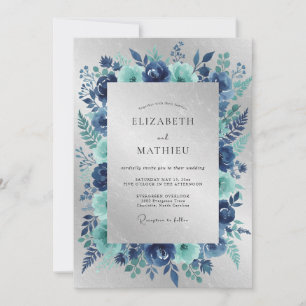 Navy Silver Icy Winter Wedding Invitation