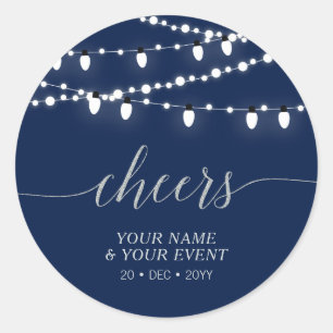 Navy & Silver   Modern Cheers Adult Birthday Favou Classic Round Sticker