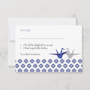Navy / Silver Origami Cranes Wedding RSVP