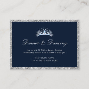 navy & silver quinceanera dinner reception card