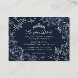 Navy Silver Quinceanera Reception Details Enclosure Card