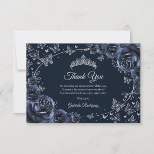 Navy Silver Quinceanera Thank You Card