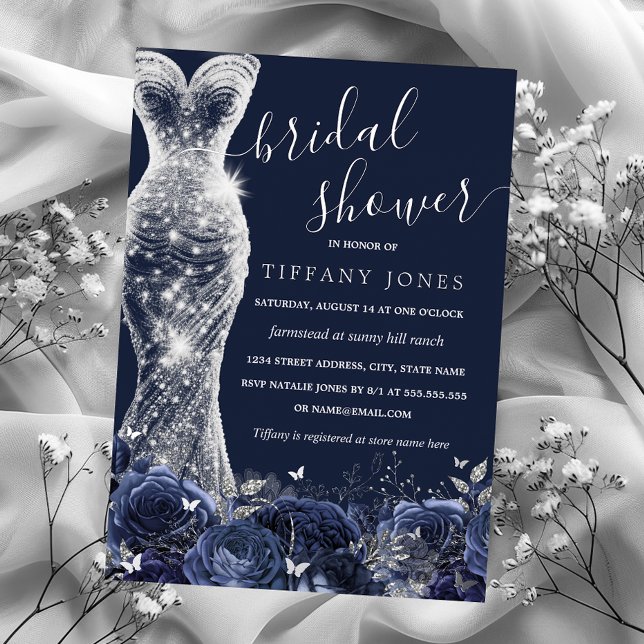 Navy Silver Shimmer Dress Rose Bridal Shower  (Creator Uploaded)