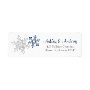 Navy Silver Snowflake Winter Wedding Address