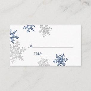 Navy Silver Snowflake Winter Wedding Place Cards