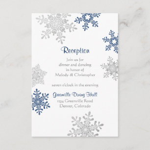 Navy Silver Snowflake Winter Wedding Reception Enclosure Card