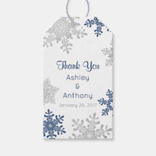Navy Silver Snowflake Winter Winter Thank You Gift Tags