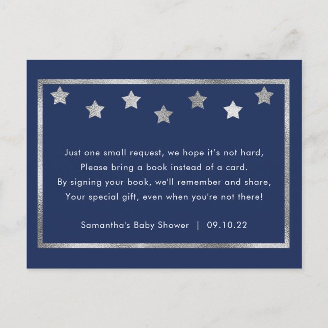 Navy Silver Star Book Request Card, books for baby Invitation Postcard (Front)