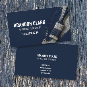 Navy Silver Sweep Brush Design Painting Company Business Card