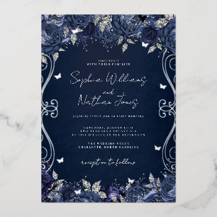 Navy Silver Swirl Scroll Wedding 