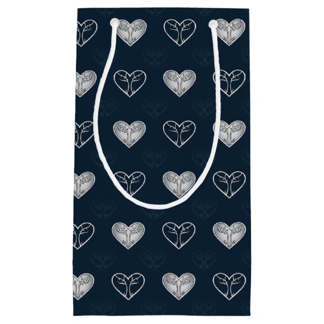 Navy & Silver Thorned Hearts Patterned Gift Bag (Front)