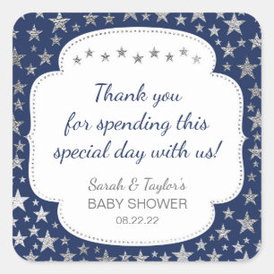 Navy Silver Twinkle stars thank you favour Square Sticker