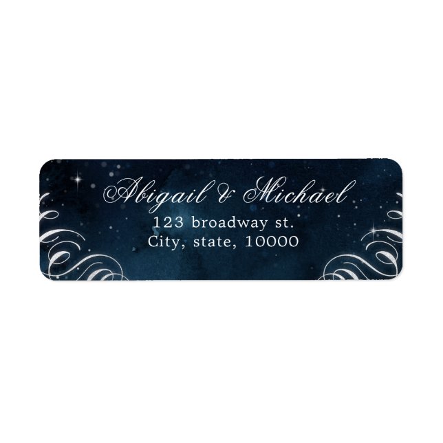 Navy silver vintage calligraphy glam wedding (Front)