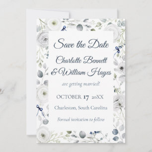 Navy Silver Watercolor Floral Save the Date