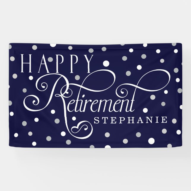 Navy, Silver, White, Modern Retirement Party Banner (Horizontal)