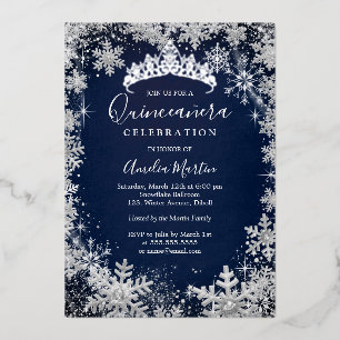 Navy Silver Winter Snowflake Quinceanera