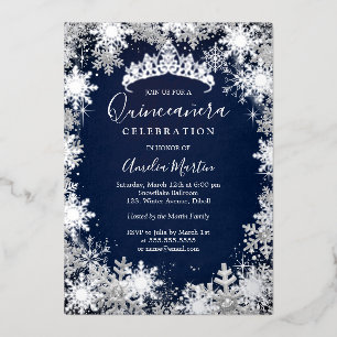 Navy Silver Winter Snowflake Quinceanera