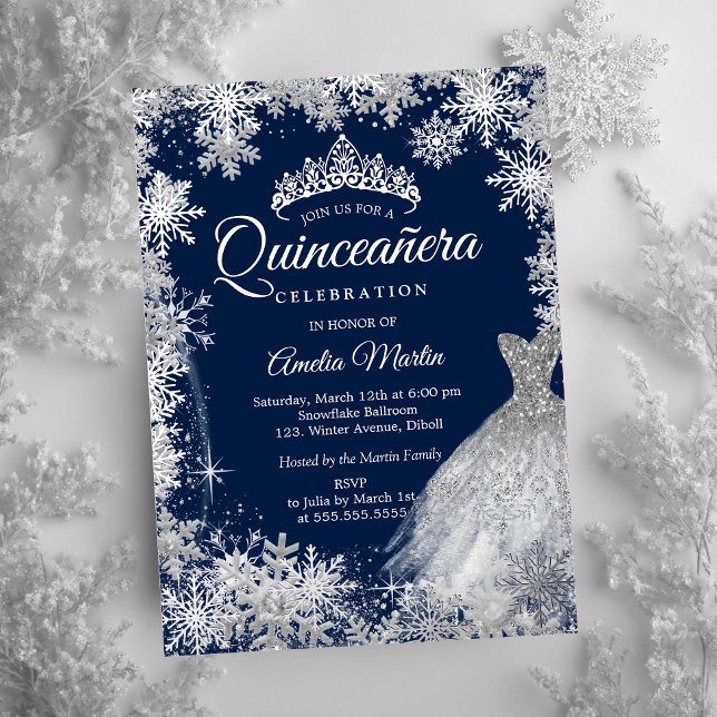 Navy Silver Winter Snowflake Quinceanera  Foil In (Creator Uploaded)