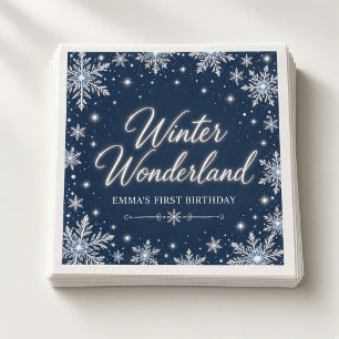 Navy Silver Winter Wonderland Birthday Napkin