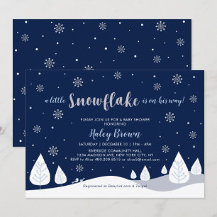 Navy & Silver Winter Wonderland Boy Baby Shower Invitation
