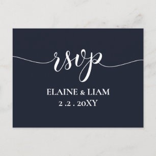 Navy Simple Calligraphy Modern RSVP Invitation Postcard