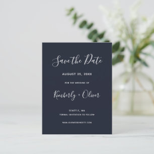 Navy Simple Calligraphy Modern Wedding  Announcement Postcard