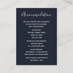 Navy Simple Calligraphy Modern Wedding  Enclosure Card