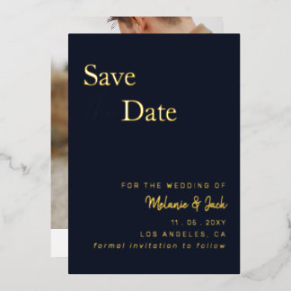 Navy Simple Calligraphy Photo Save The Date