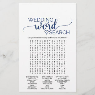 Navy Simple Calligraphy Wedding Word Search Game Flyer
