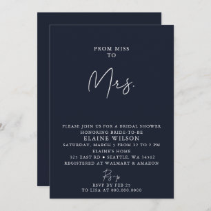 Navy Simple Elegant Modern Bridal Shower Invitation