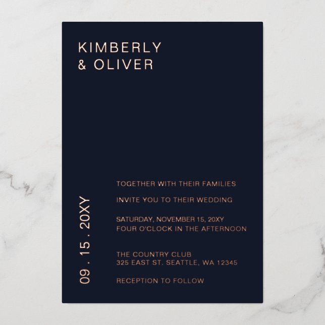 Navy Simple Elegant Modern Wedding Invitation (Front)