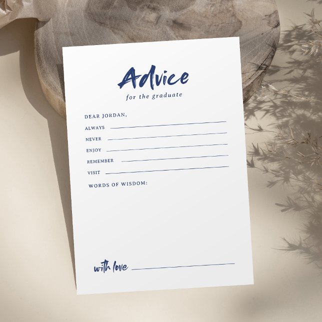 Navy Simple Modern Brush Script Graduation Advice Card (Navy Simple Modern Brush Script Graduation Advice Card)