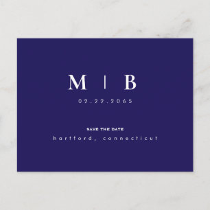 Navy Simple Monogram Wedding Save the Date QR Code Announcement Postcard